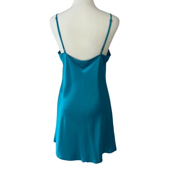 Cabernet Short Satin Wrap Robe & Chemise Nightgown Small and Medium Peacock Blue - Picture 6 of 12